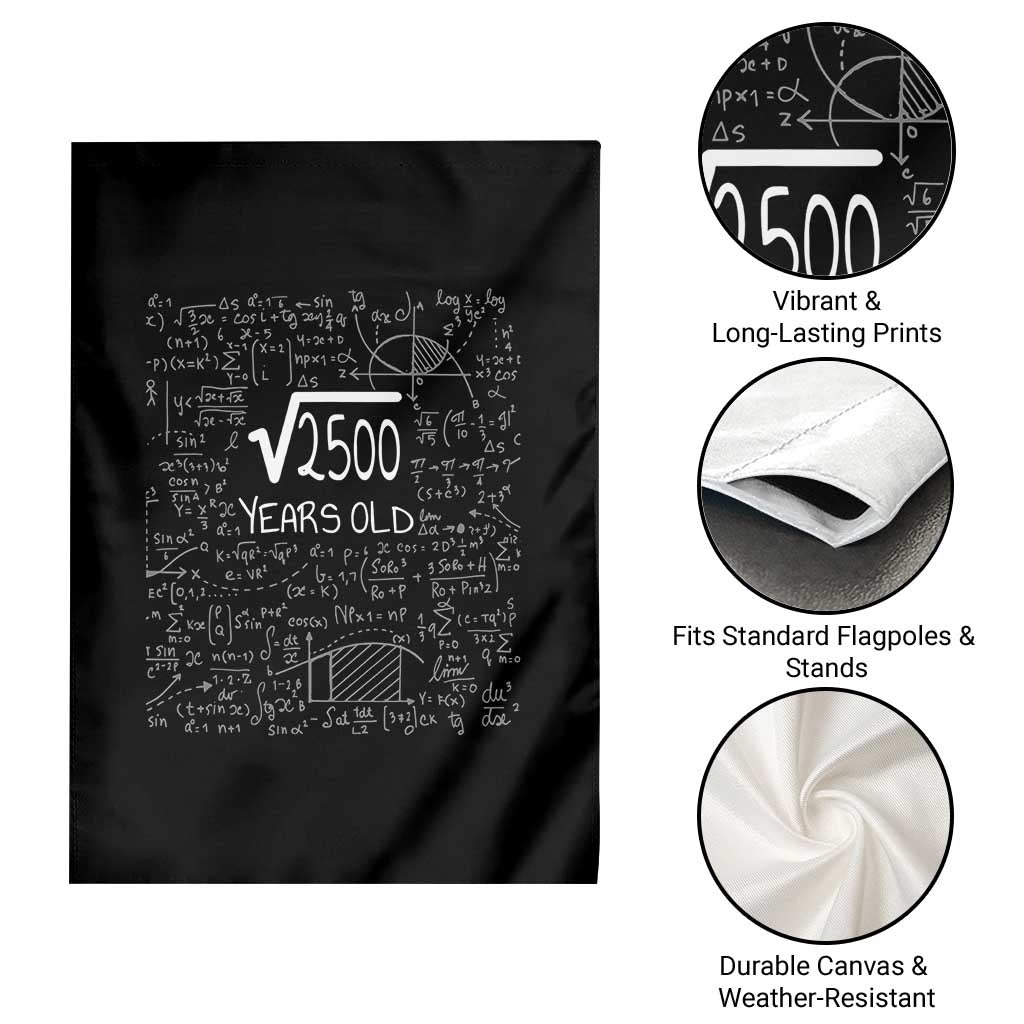 50th Birthday Math Garden Flag Square Root of 2500 Funny Math Nerd 50 Year Old Gift