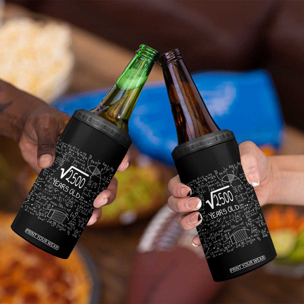 50th Birthday Math 4 in 1 Can Cooler Tumbler Square Root of 2500 Funny Math Nerd 50 Year Old Gift