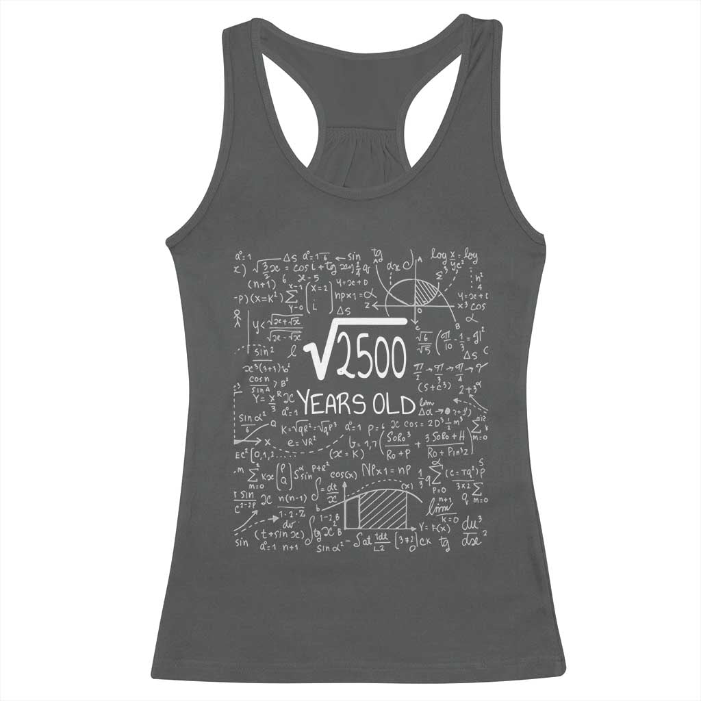 50th Birthday Math Racerback Tank Top Square Root of 2500 Funny Math Nerd 50 Year Old Gift