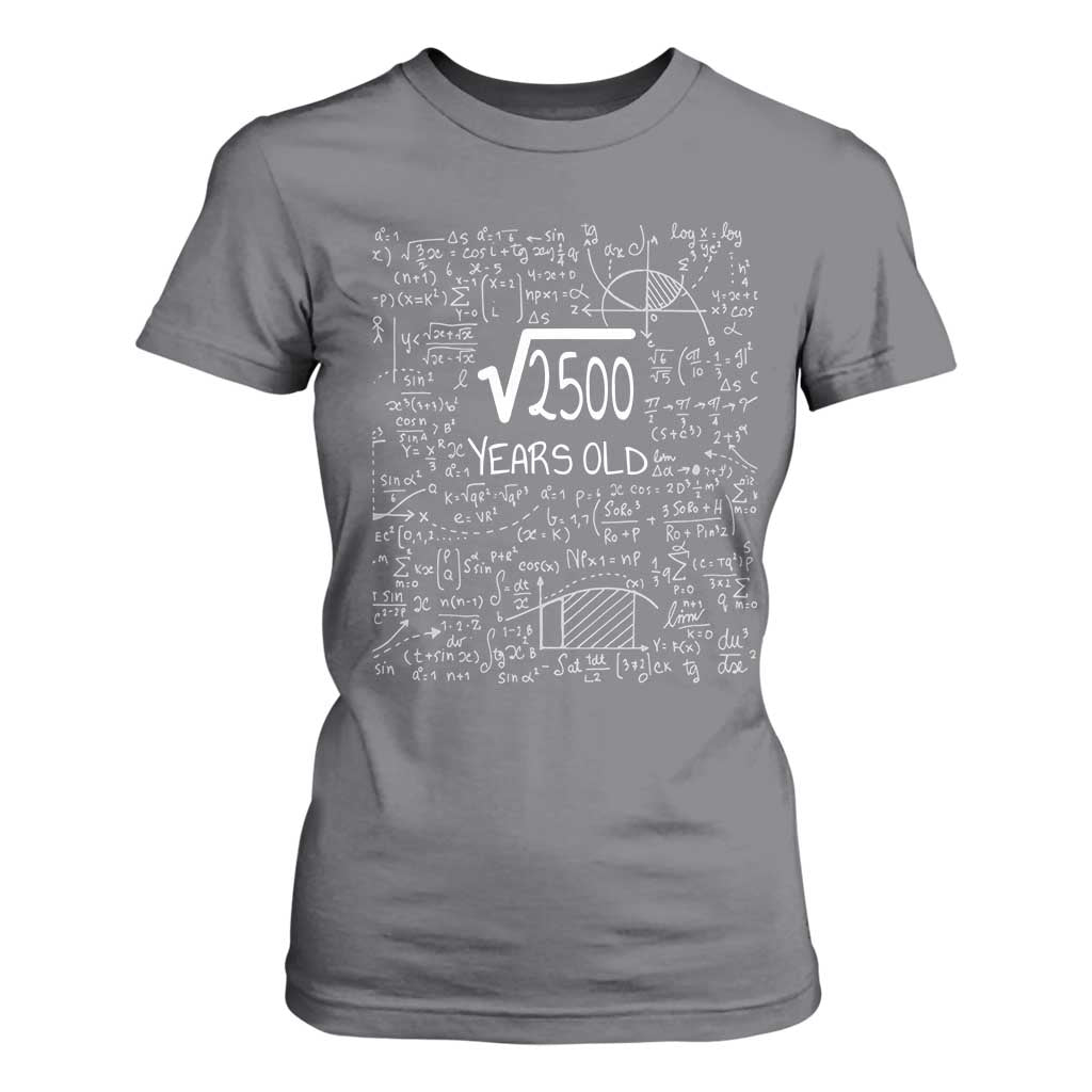 50th Birthday Math T Shirt For Women Square Root of 2500 Funny Math Nerd 50 Year Old Gift