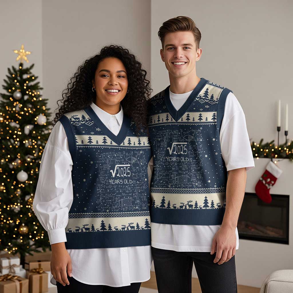 45th Birthday Math V-Neck Knit Sweater Vest Square Root of 2025 Funny Math Nerd 45 Year Old Gift