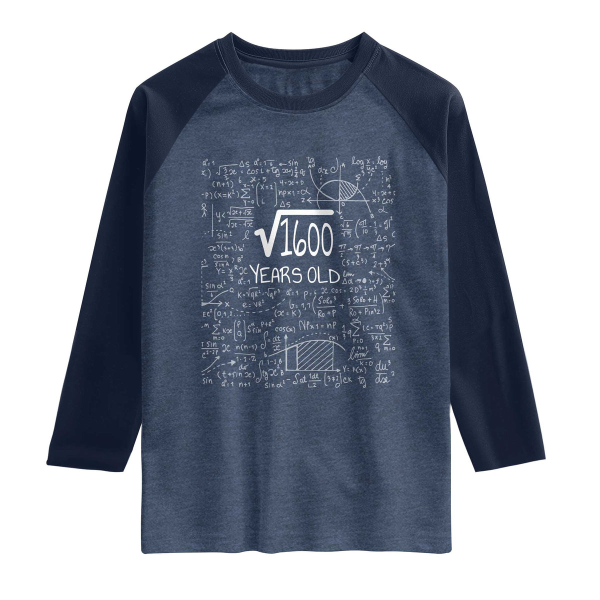 40th Birthday Math Raglan Shirt Square Root of 1600 Funny Math Nerd 40 Year Old Gift