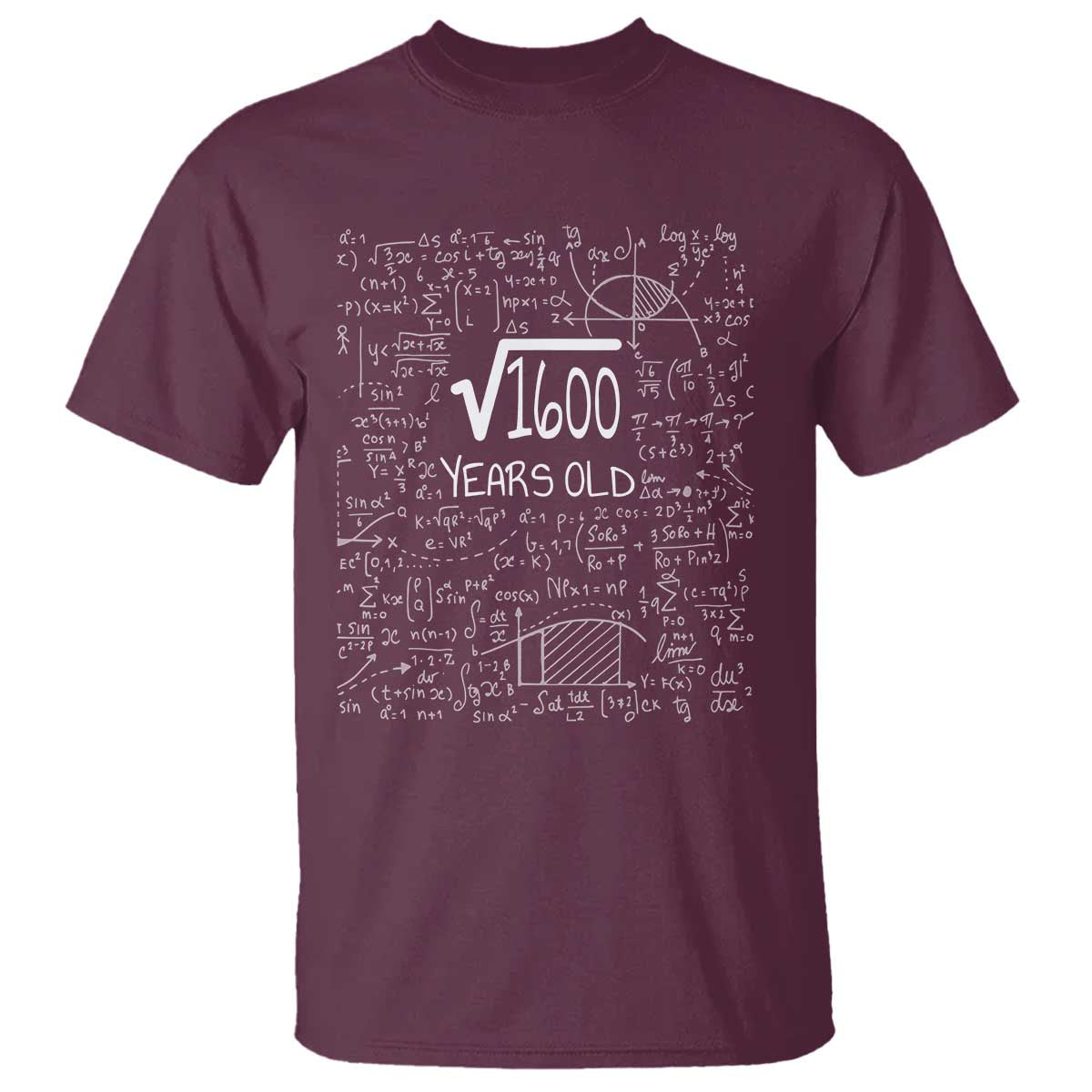 40th Birthday Math T Shirt Square Root of 1600 Funny Math Nerd 40 Year Old Gift