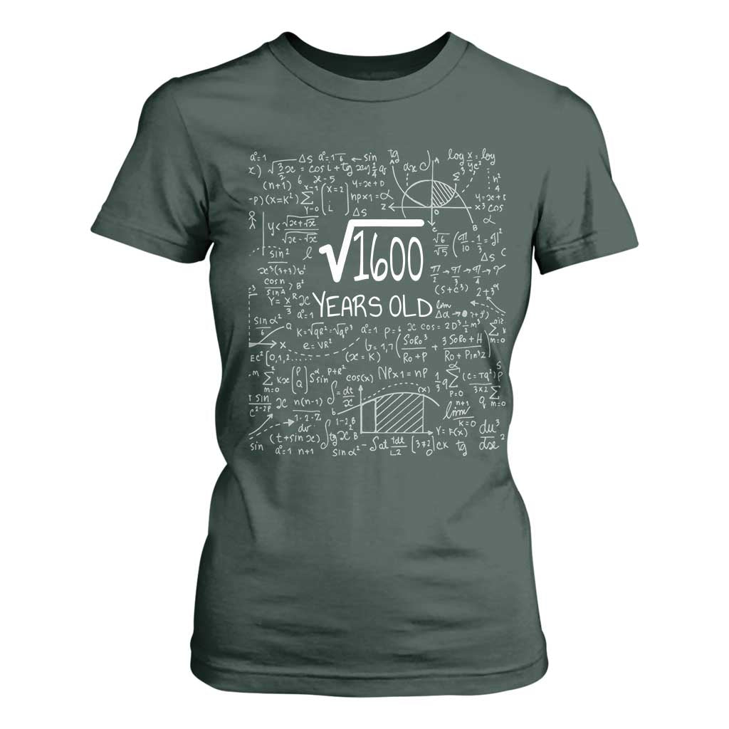 40th Birthday Math T Shirt For Women Square Root of 1600 Funny Math Nerd 40 Year Old Gift