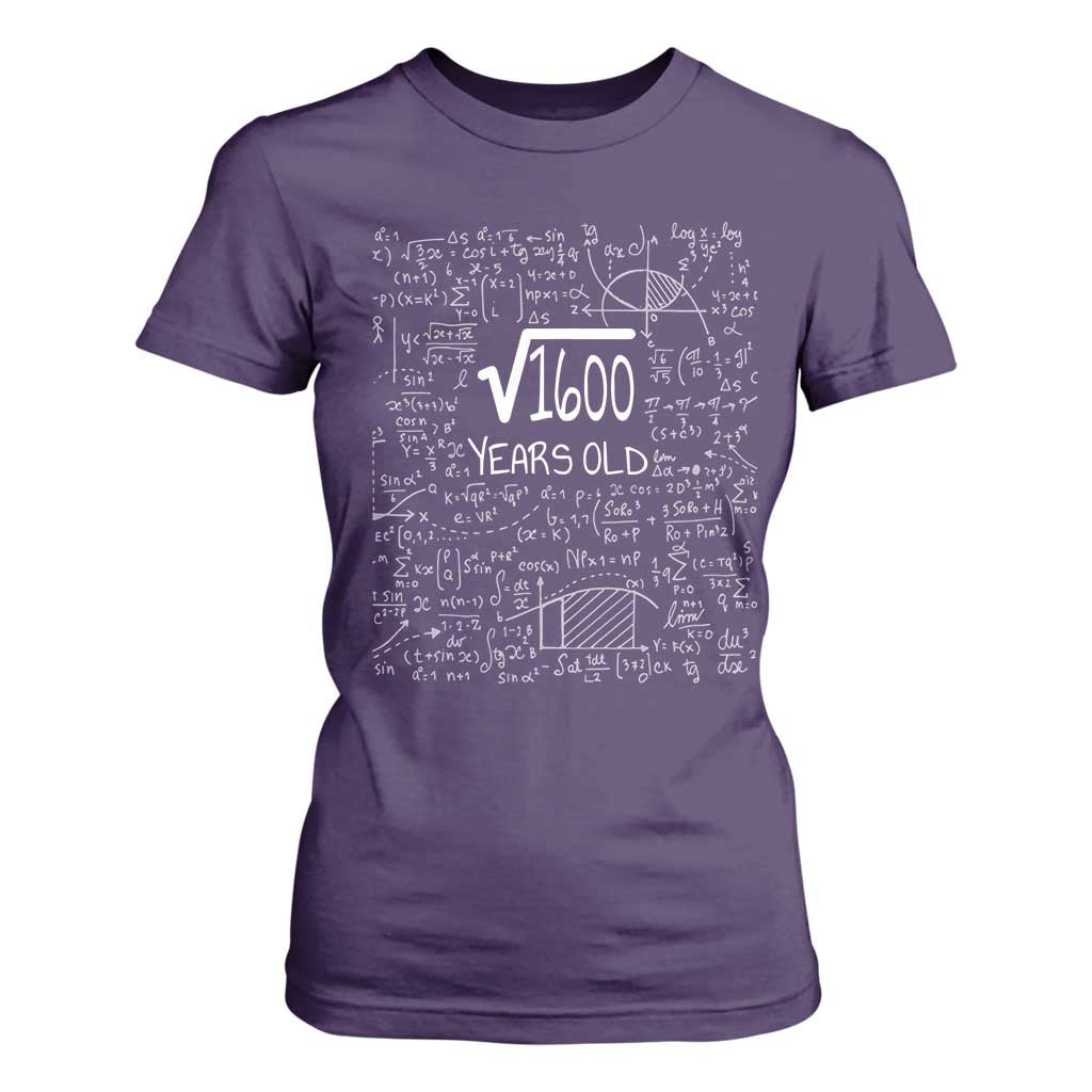 40th Birthday Math T Shirt For Women Square Root of 1600 Funny Math Nerd 40 Year Old Gift