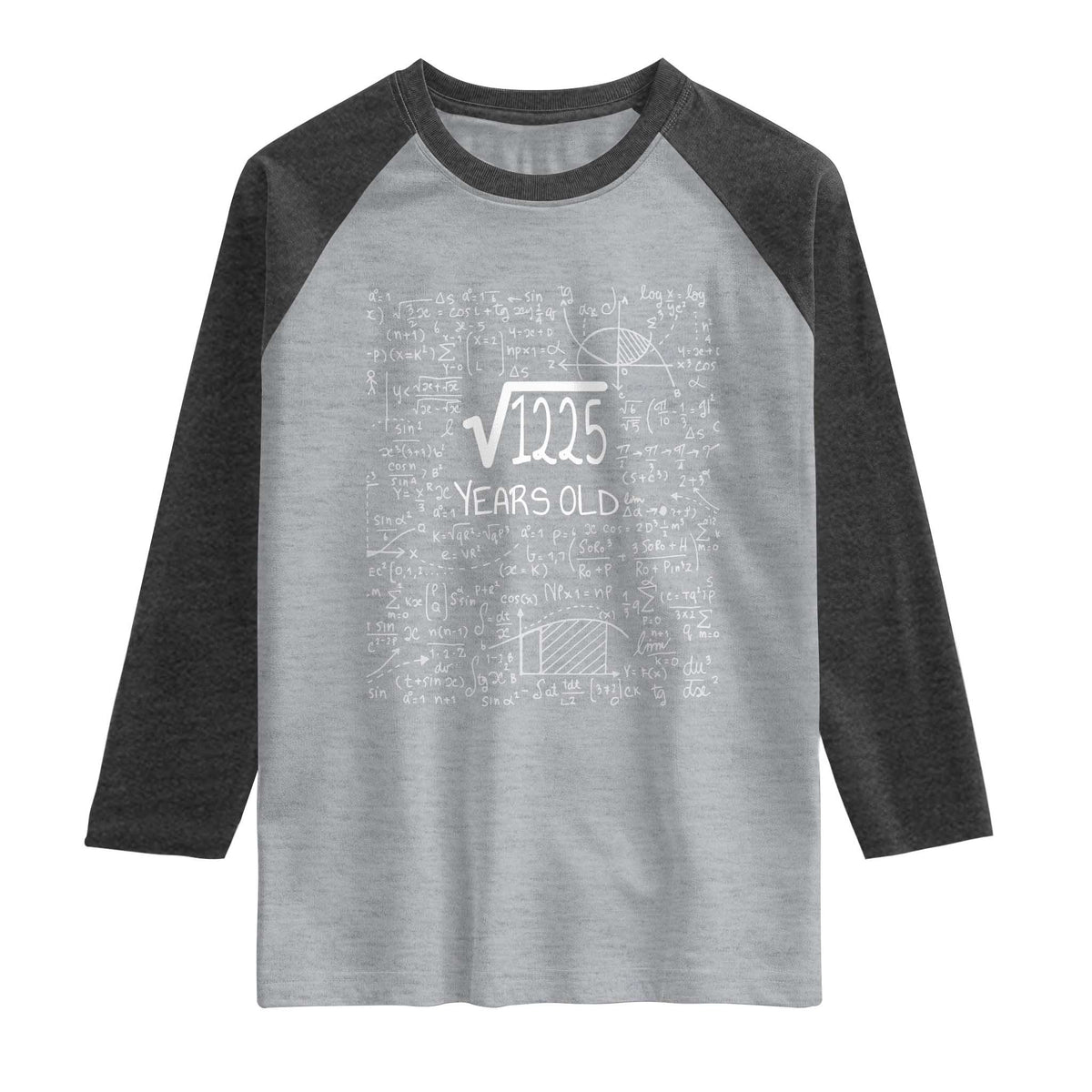 35th Birthday Math Raglan Shirt Square Root of 1225 Funny Math Nerd 35 Year Old Gift