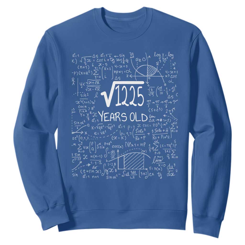 35th Birthday Math Sweatshirt Square Root of 1225 Funny Math Nerd 35 Year Old Gift