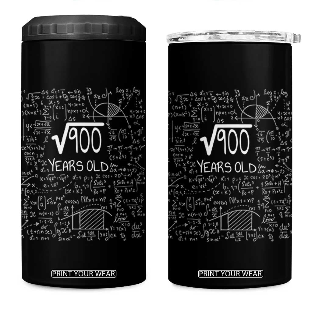 30th Birthday Math 4 in 1 Can Cooler Tumbler Square Root of 900 Funny Math Nerd 30 Year Old Gift