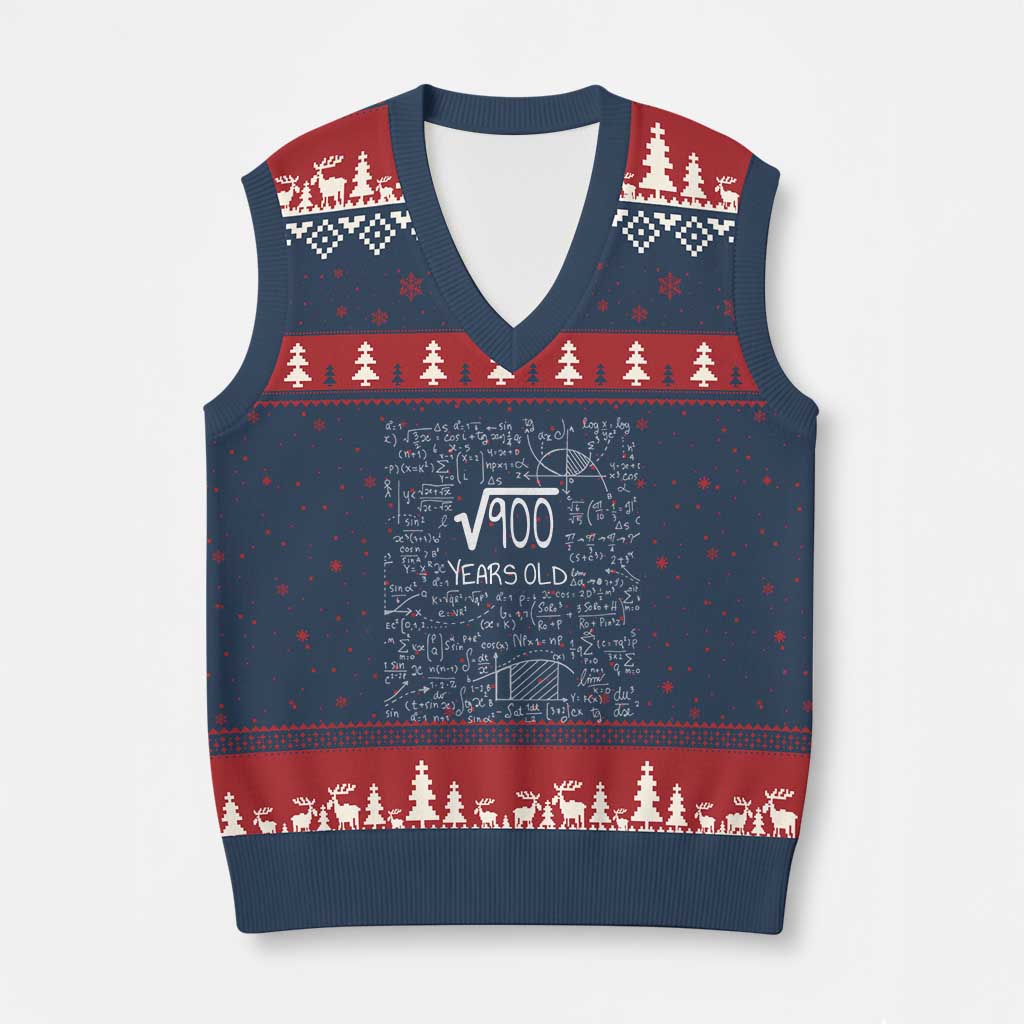 30th Birthday Math V-Neck Knit Sweater Vest Square Root of 900 Funny Math Nerd 30 Year Old Gift TS14 Navy Red Print Your Wear