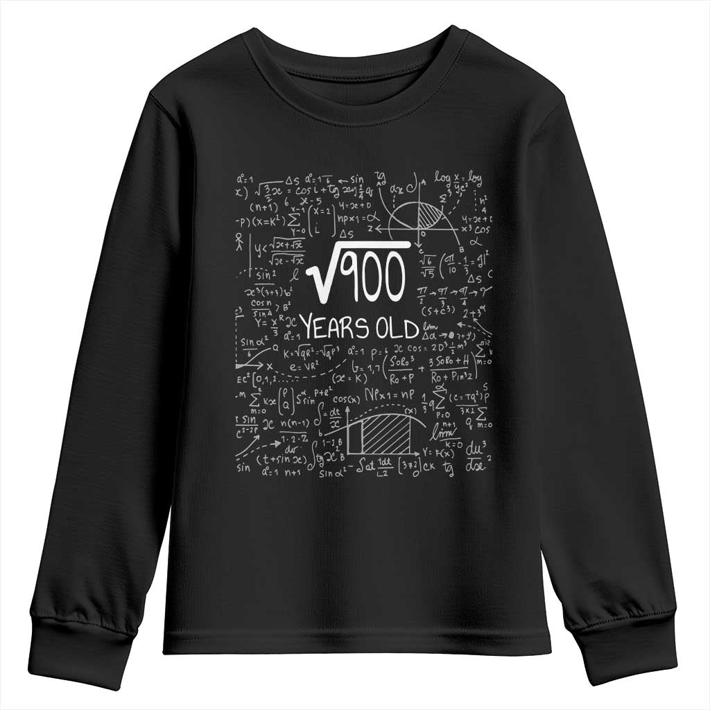 30th Birthday Math Youth Sweatshirt Square Root of 900 Funny Math Nerd 30 Year Old Gift TS14 Black Print Your Wear