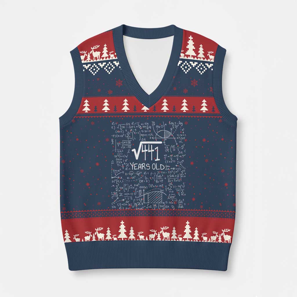 21st Birthday Math V-Neck Knit Sweater Vest Square Root of 441 Funny Math Nerd 21 Year Old Gift TS14 Navy Red Print Your Wear