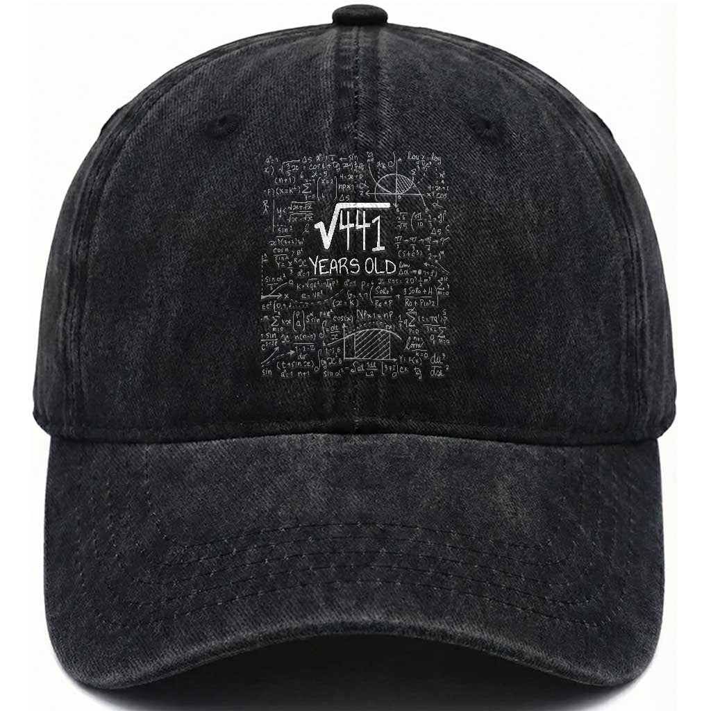 21st Birthday Math Washed Cotton Baseball Cap Square Root of 441 Funny Math Nerd 21 Year Old Gift TS14 Print Your Wear