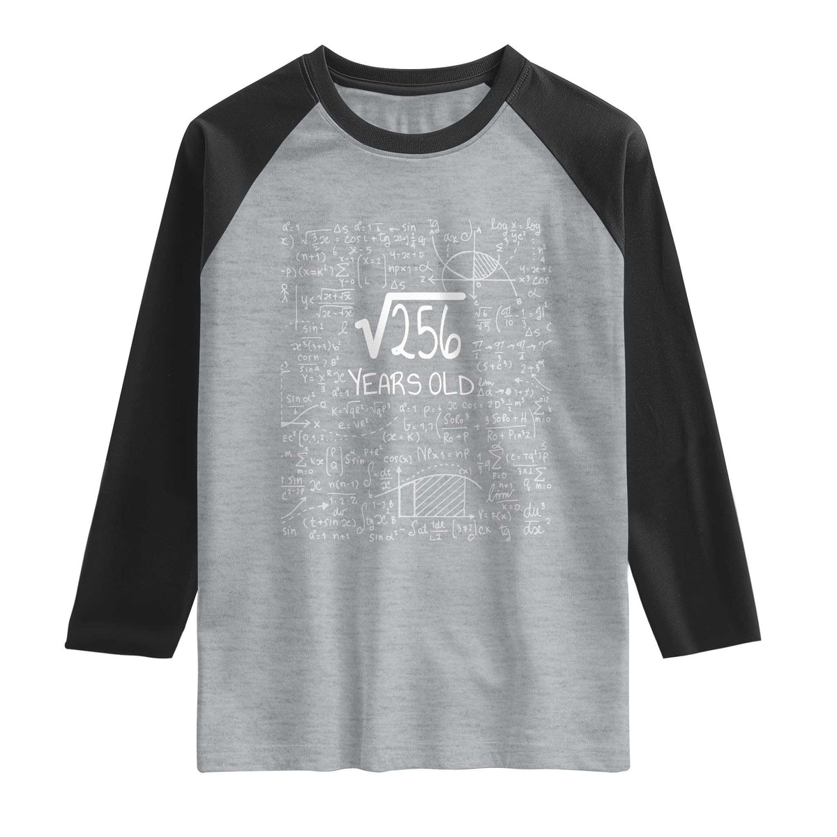 16th Birthday Math Raglan Shirt Square Root of 256 Funny Math Nerd 16 Year Old Gift