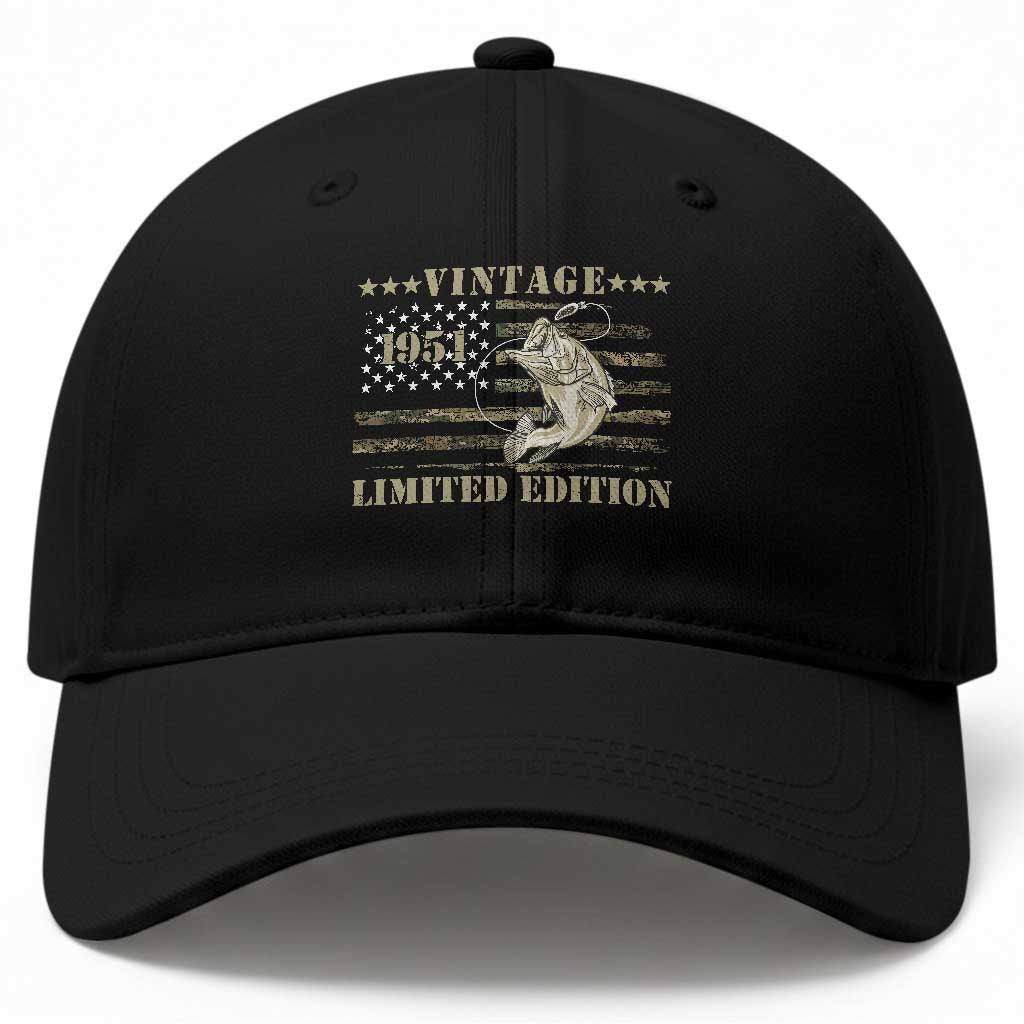 75th Birthday Fishing Vintage 1951 Limited Edition Baseball Cap Bass Fishing Camouflage American Flag Fisherman Gift