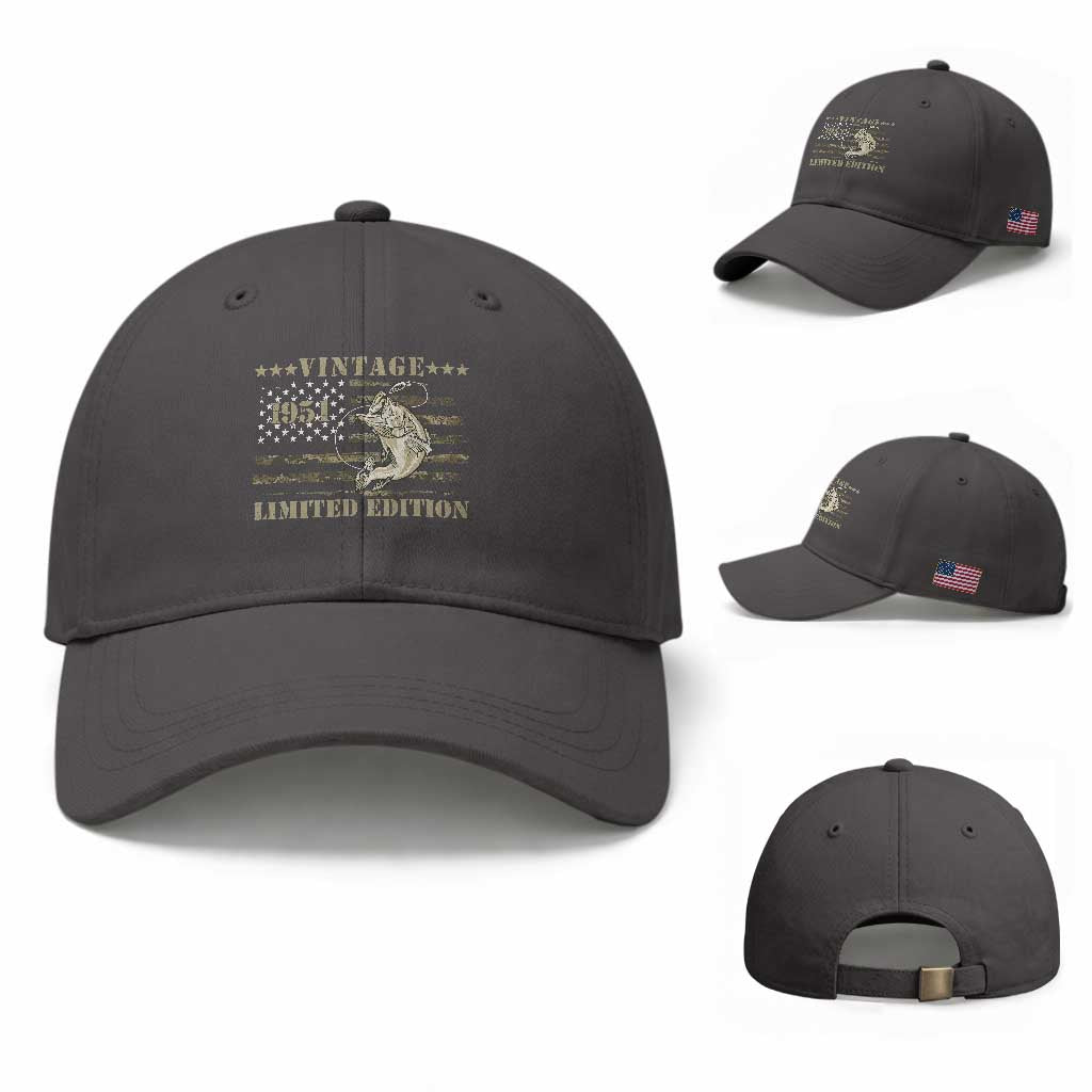 75th Birthday Fishing Vintage 1951 Limited Edition Baseball Cap Bass Fishing Camouflage American Flag Fisherman Gift