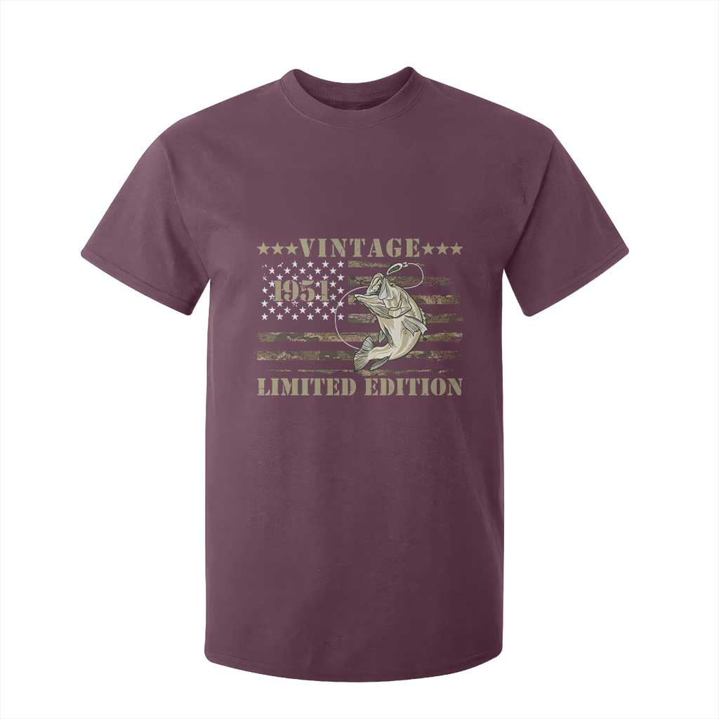 75th Birthday Fishing Vintage 1951 Limited Edition T Shirt For Kid Bass Fishing Camouflage American Flag Fisherman Gift