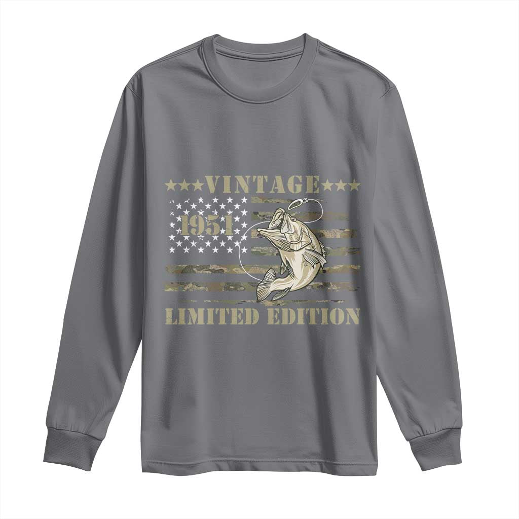 75th Birthday Fishing Vintage 1951 Limited Edition Long Sleeve Shirt Bass Fishing Camouflage American Flag Fisherman Gift