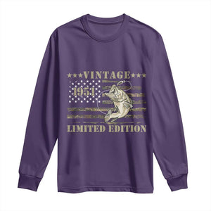 75th Birthday Fishing Vintage 1951 Limited Edition Long Sleeve Shirt Bass Fishing Camouflage American Flag Fisherman Gift