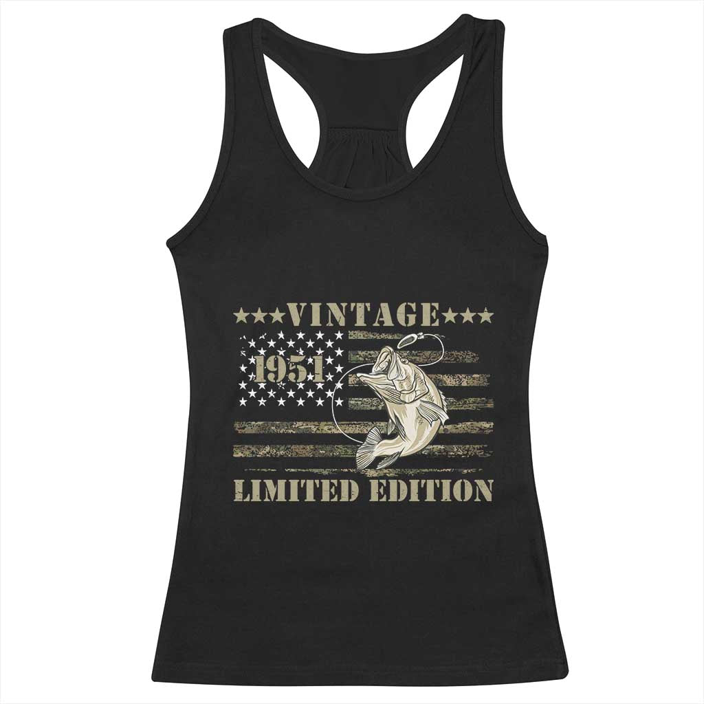 75th Birthday Fishing Vintage 1951 Limited Edition Racerback Tank Top Bass Fishing Camouflage American Flag Fisherman Gift
