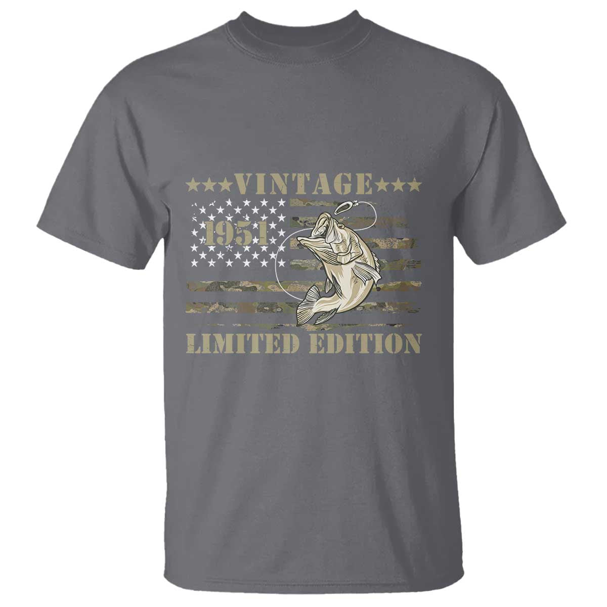 75th Birthday Fishing Vintage 1951 Limited Edition T Shirt Bass Fishing Camouflage American Flag Fisherman Gift