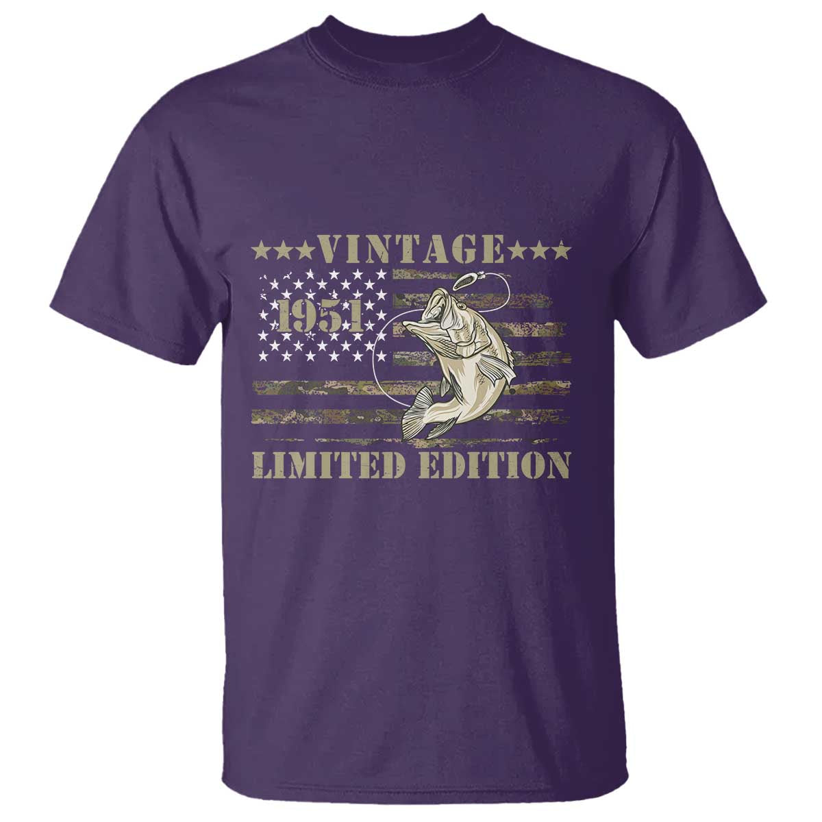 75th Birthday Fishing Vintage 1951 Limited Edition T Shirt Bass Fishing Camouflage American Flag Fisherman Gift