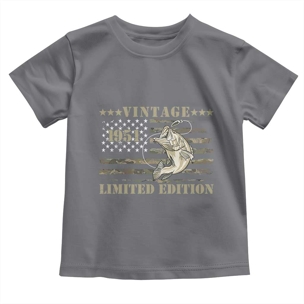 75th Birthday Fishing Vintage 1951 Limited Edition Toddler T Shirt Bass Fishing Camouflage American Flag Fisherman Gift
