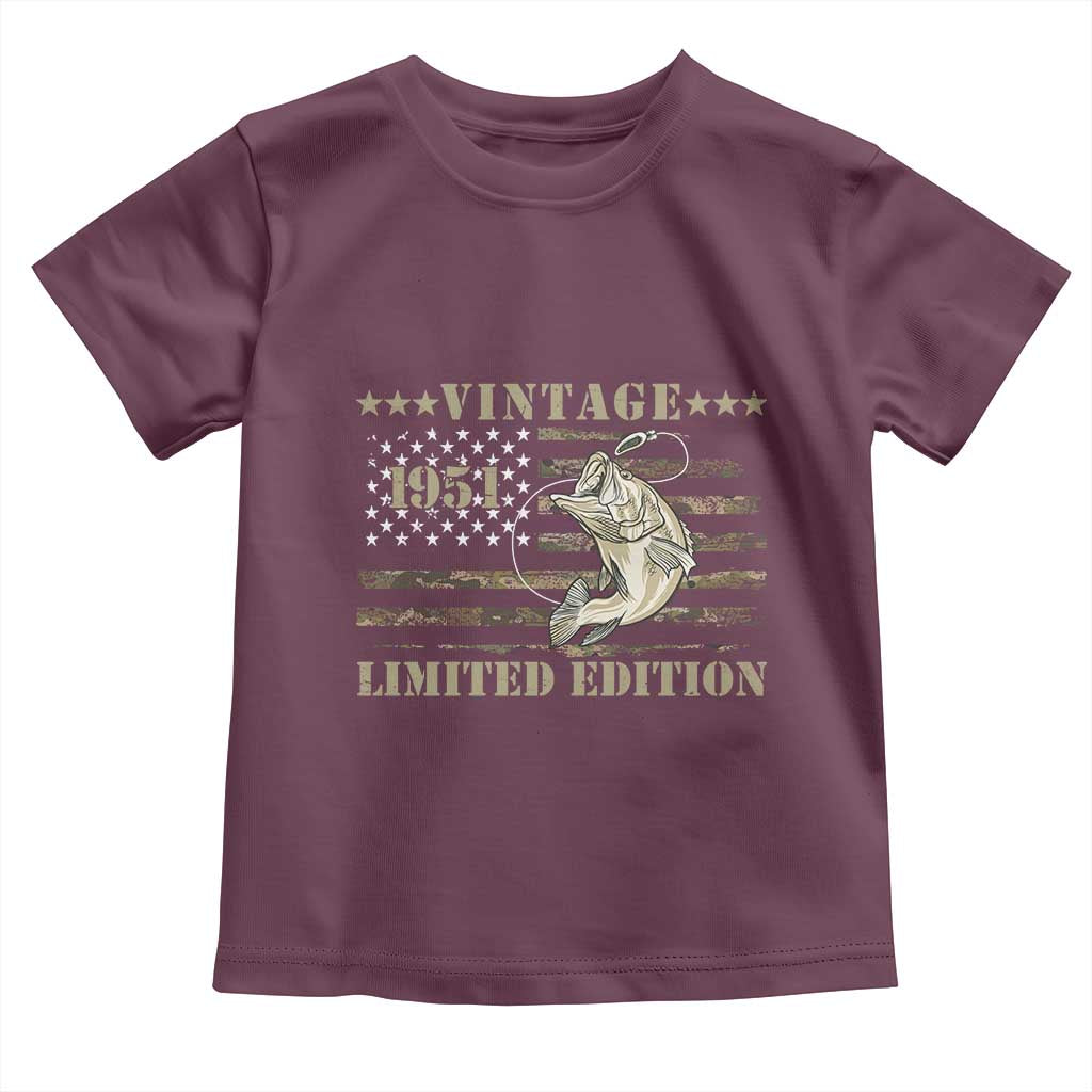 75th Birthday Fishing Vintage 1951 Limited Edition Toddler T Shirt Bass Fishing Camouflage American Flag Fisherman Gift