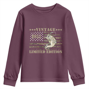 75th Birthday Fishing Vintage 1951 Limited Edition Youth Sweatshirt Bass Fishing Camouflage American Flag Fisherman Gift