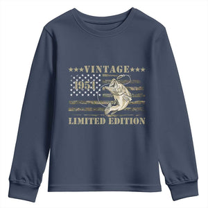 75th Birthday Fishing Vintage 1951 Limited Edition Youth Sweatshirt Bass Fishing Camouflage American Flag Fisherman Gift