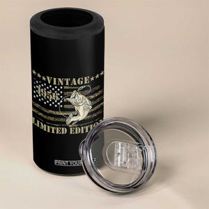 70th Birthday Fishing Vintage 1956 Limited Edition 4 in 1 Can Cooler Tumbler Bass Fishing Camouflage American Flag Fisherman Gift