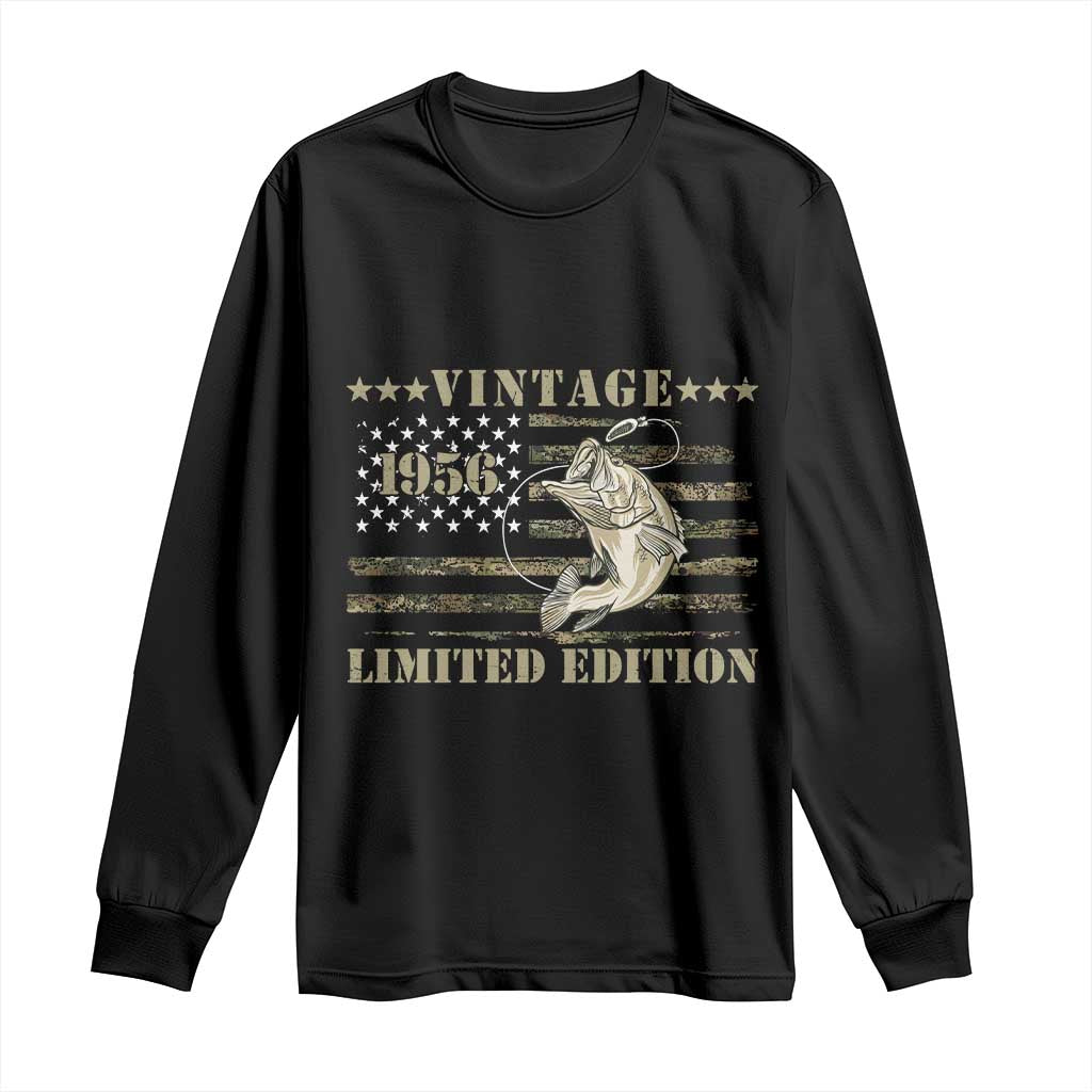 70th Birthday Fishing Vintage 1956 Limited Edition Long Sleeve Shirt Bass Fishing Camouflage American Flag Fisherman Gift TS14 Black Print Your Wear