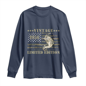 70th Birthday Fishing Vintage 1956 Limited Edition Long Sleeve Shirt Bass Fishing Camouflage American Flag Fisherman Gift