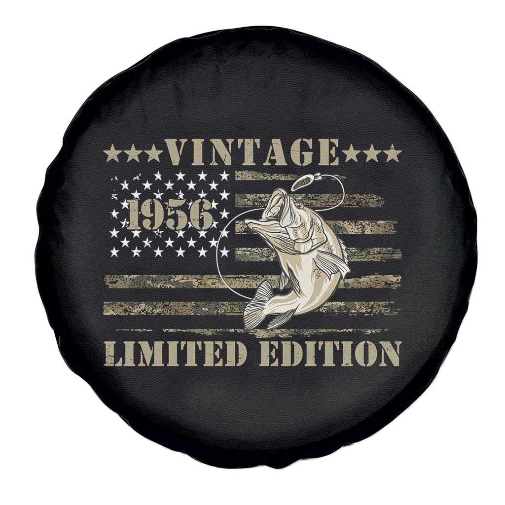 70th Birthday Fishing Vintage 1956 Limited Edition Spare Tire Cover Bass Fishing Camouflage American Flag Fisherman Gift