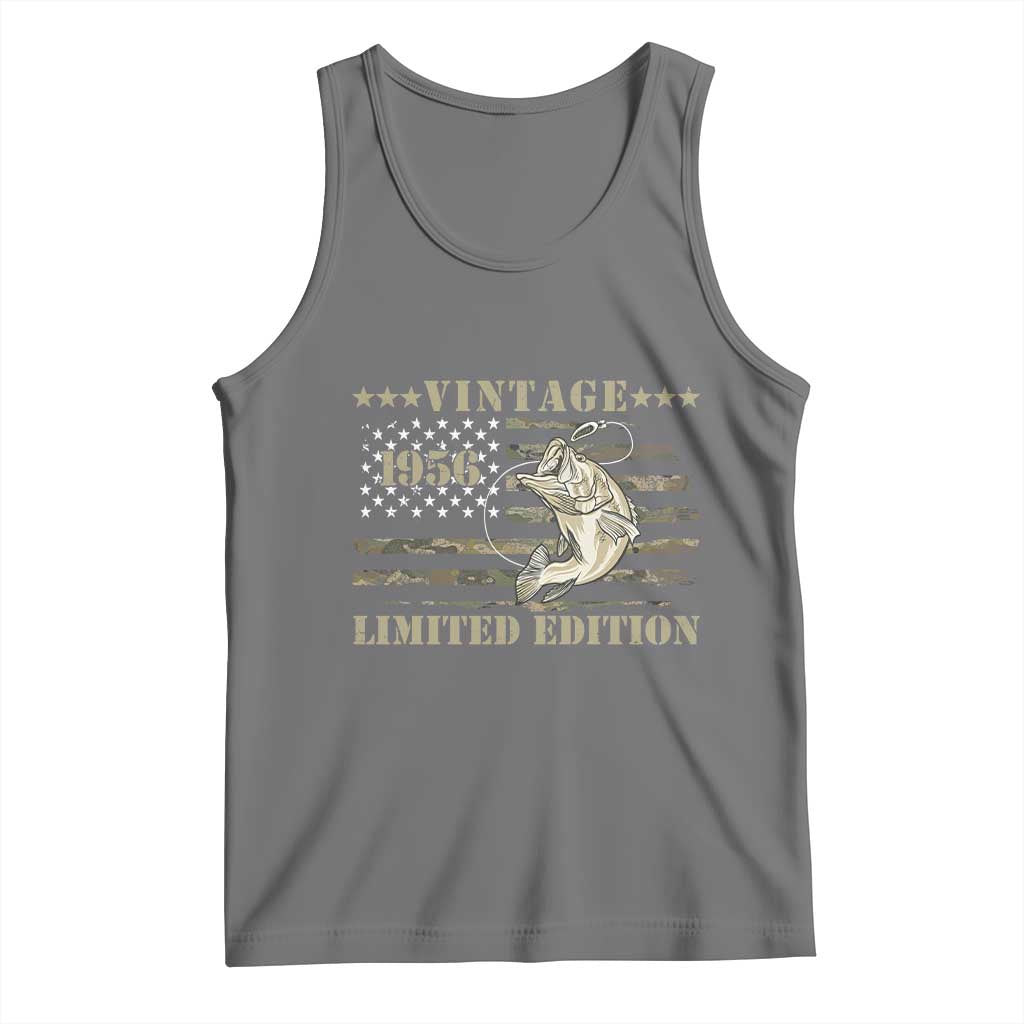 70th Birthday Fishing Vintage 1956 Limited Edition Tank Top Bass Fishing Camouflage American Flag Fisherman Gift