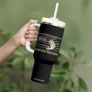70th Birthday Fishing Vintage 1956 Limited Edition Tumbler With Handle Bass Fishing Camouflage American Flag Fisherman Gift