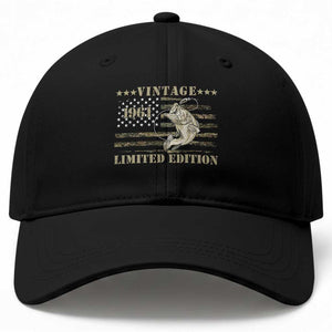 65th Birthday Fishing Vintage 1961 Limited Edition Baseball Cap Bass Fishing Camouflage American Flag Fisherman Gift