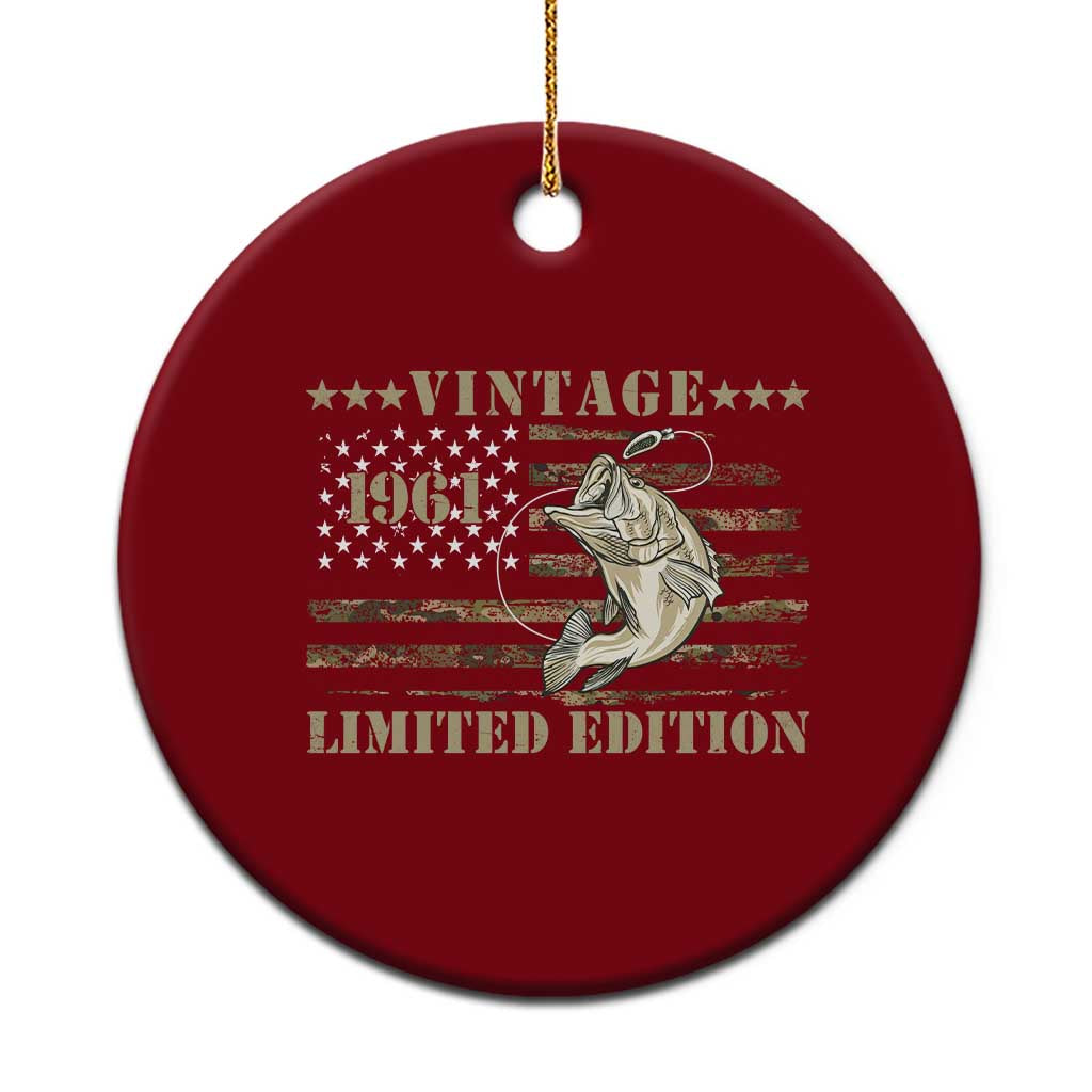 65th Birthday Fishing Vintage 1961 Limited Edition Ceramic Ornament Bass Fishing Camouflage American Flag Fisherman Gift