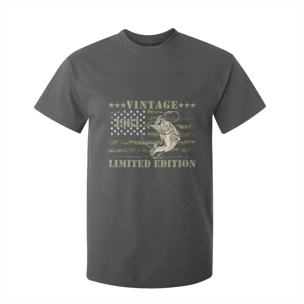 65th Birthday Fishing Vintage 1961 Limited Edition T Shirt For Kid Bass Fishing Camouflage American Flag Fisherman Gift