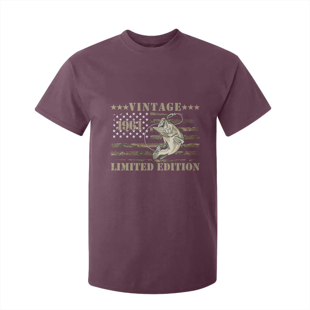 65th Birthday Fishing Vintage 1961 Limited Edition T Shirt For Kid Bass Fishing Camouflage American Flag Fisherman Gift