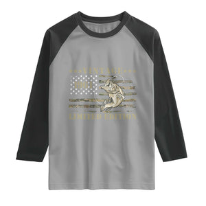 65th Birthday Fishing Vintage 1961 Limited Edition Raglan Shirt Bass Fishing Camouflage American Flag Fisherman Gift