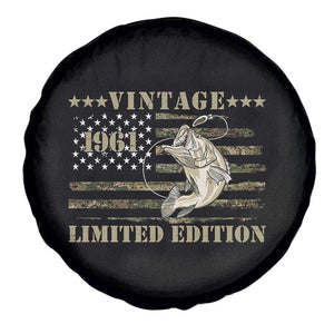 65th Birthday Fishing Vintage 1961 Limited Edition Spare Tire Cover Bass Fishing Camouflage American Flag Fisherman Gift