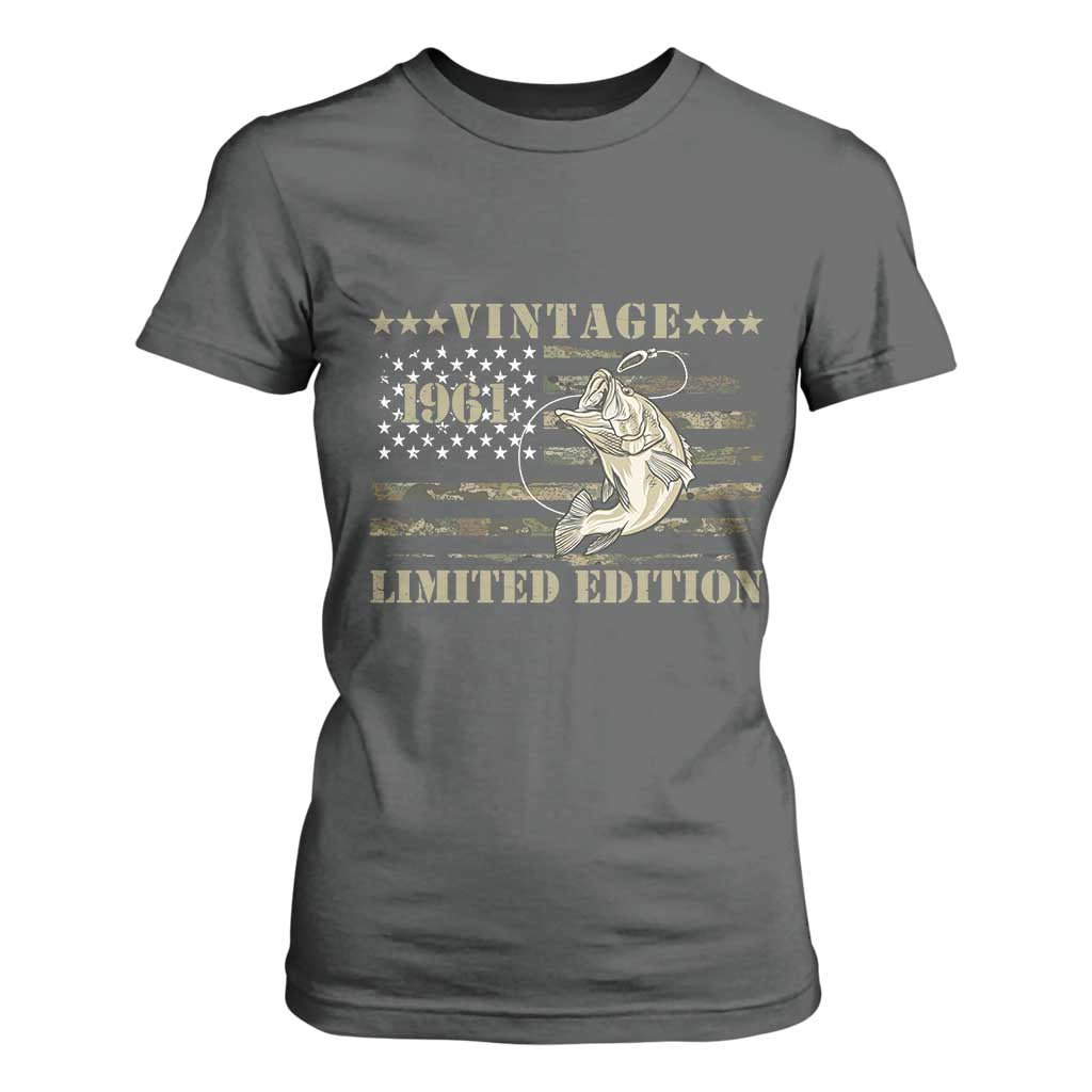 65th Birthday Fishing Vintage 1961 Limited Edition T Shirt For Women Bass Fishing Camouflage American Flag Fisherman Gift