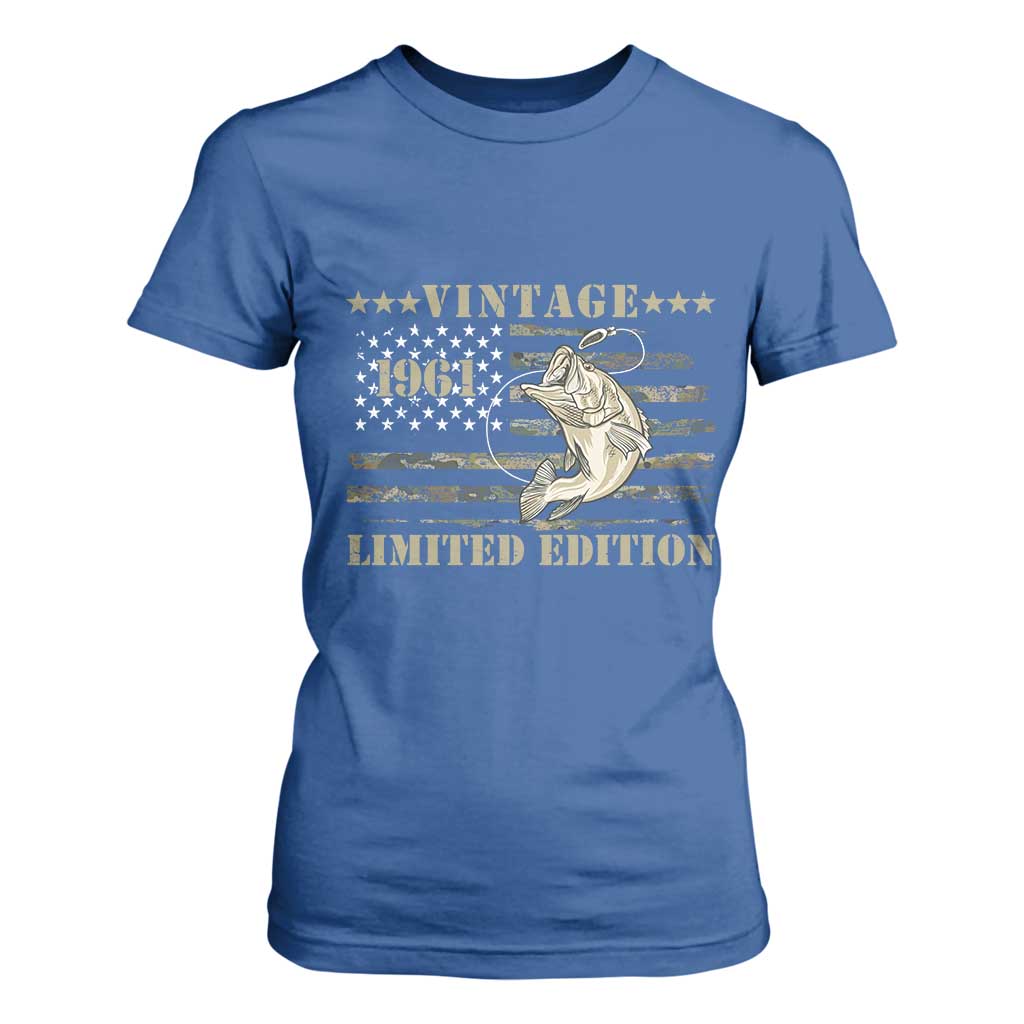65th Birthday Fishing Vintage 1961 Limited Edition T Shirt For Women Bass Fishing Camouflage American Flag Fisherman Gift