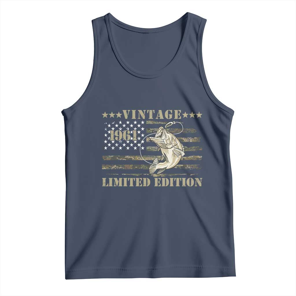 65th Birthday Fishing Vintage 1961 Limited Edition Tank Top Bass Fishing Camouflage American Flag Fisherman Gift