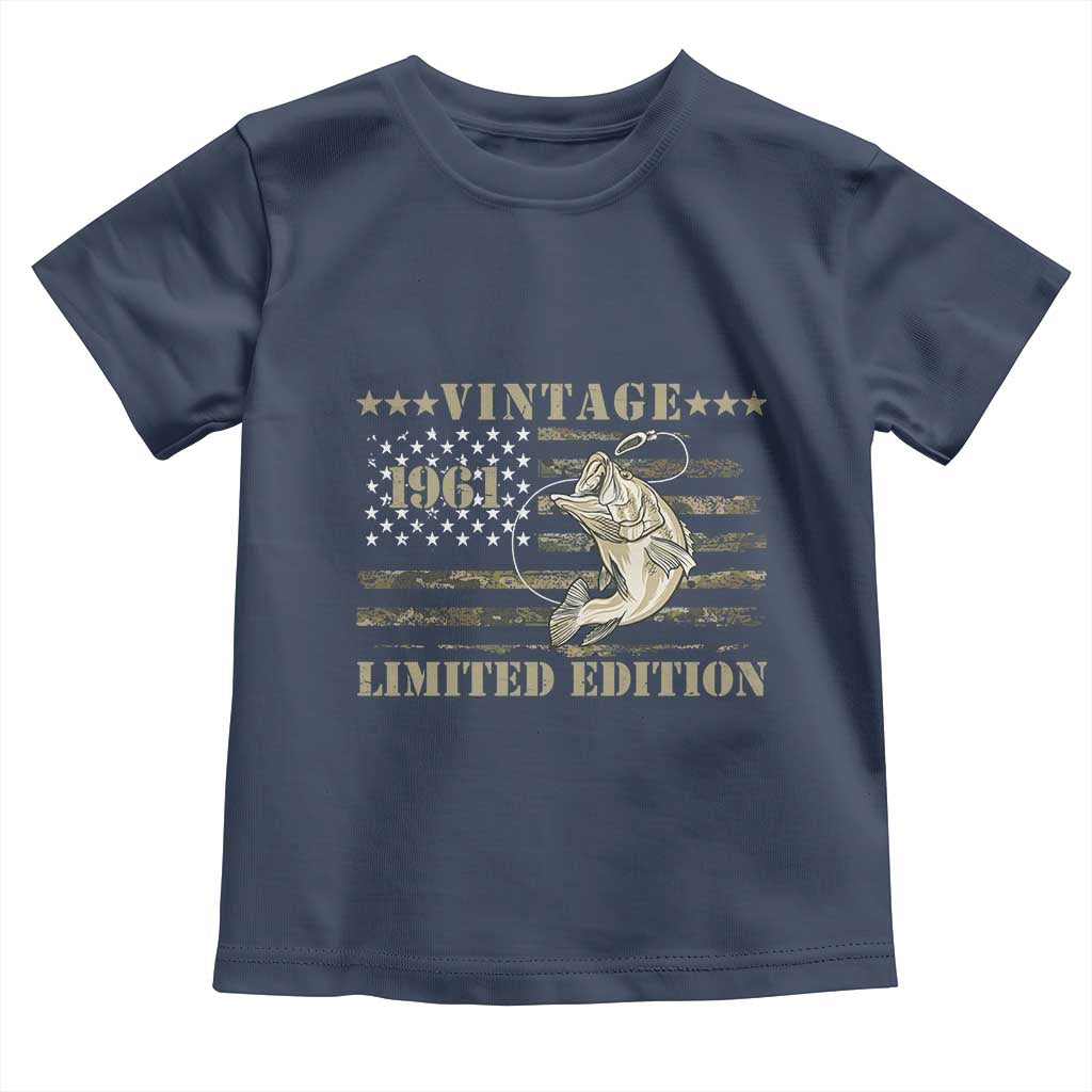 65th Birthday Fishing Vintage 1961 Limited Edition Toddler T Shirt Bass Fishing Camouflage American Flag Fisherman Gift