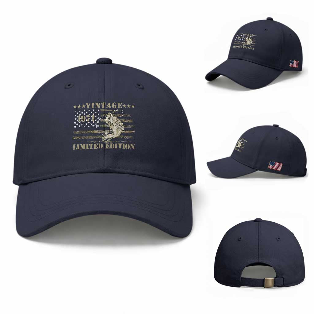 55th Birthday Fishing Vintage 1971 Limited Edition Baseball Cap Bass Fishing Camouflage American Flag Fisherman Gift