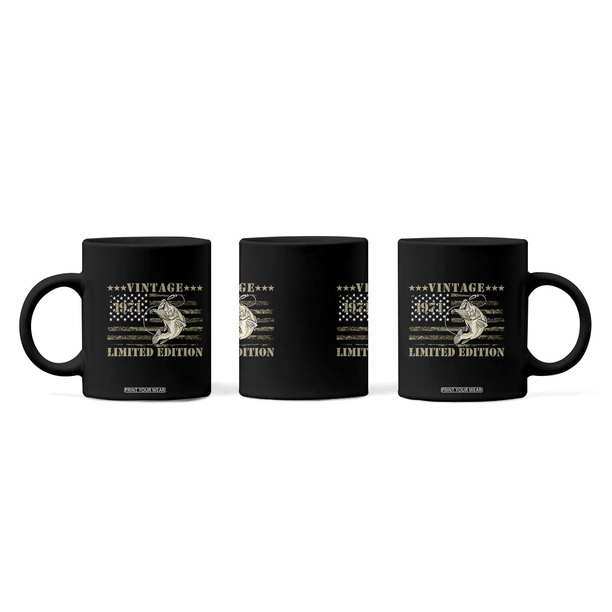 55th Birthday Fishing Vintage 1971 Limited Edition Coffee Mug Bass Fishing Camouflage American Flag Fisherman Gift