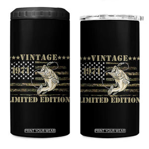 55th Birthday Fishing Vintage 1971 Limited Edition 4 in 1 Can Cooler Tumbler Bass Fishing Camouflage American Flag Fisherman Gift