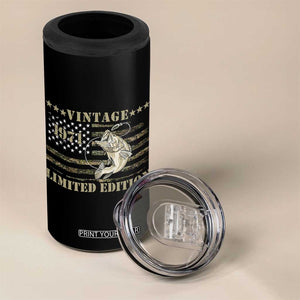 55th Birthday Fishing Vintage 1971 Limited Edition 4 in 1 Can Cooler Tumbler Bass Fishing Camouflage American Flag Fisherman Gift