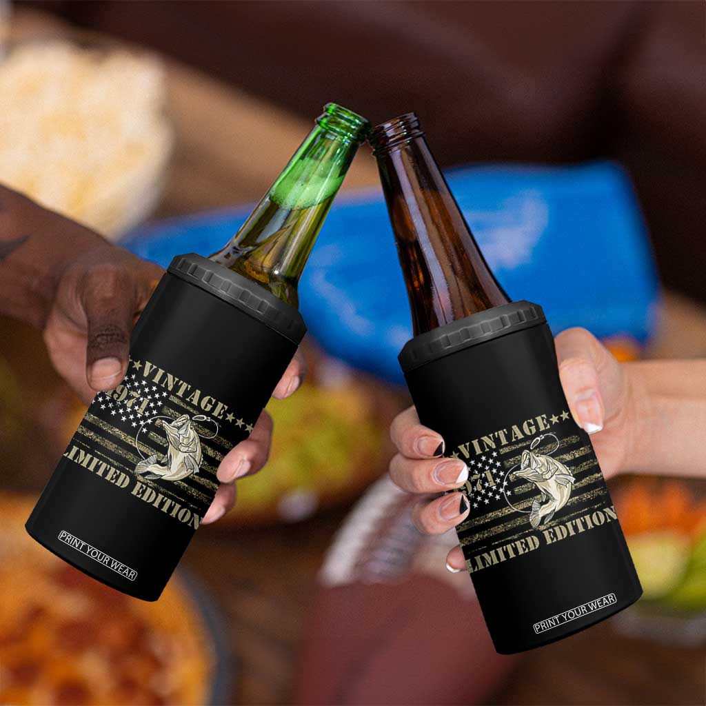 55th Birthday Fishing Vintage 1971 Limited Edition 4 in 1 Can Cooler Tumbler Bass Fishing Camouflage American Flag Fisherman Gift